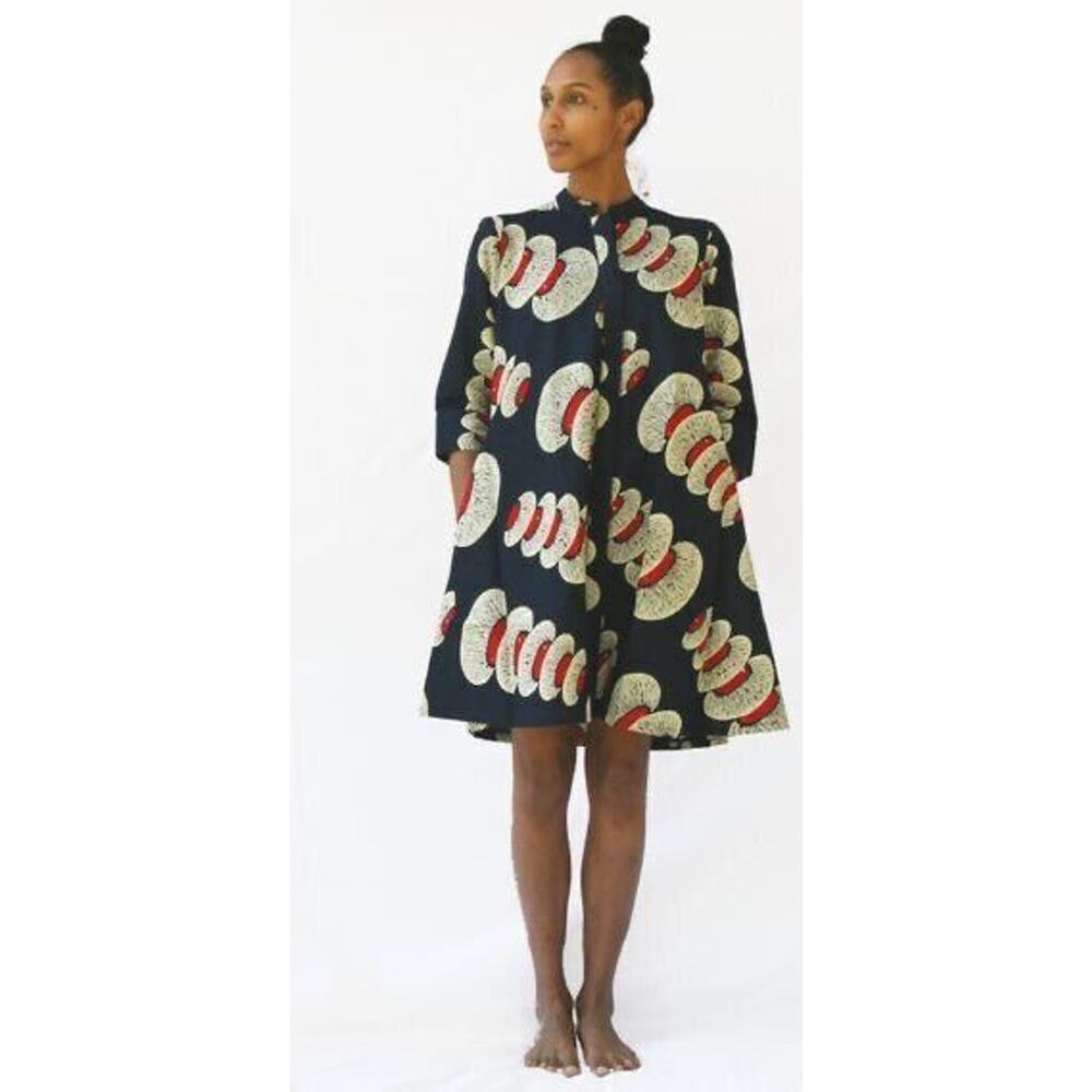 ZURI Kenya Sz XS Nuclear Blue Red Button Front Shirt Dress